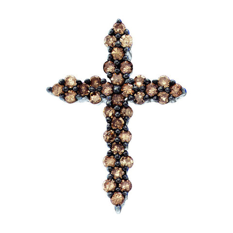 10kt White Gold Womens Round Cognac-brown Colored Diamond Cross Pendant 1/2 Cttw 58555 - shirin-diamonds