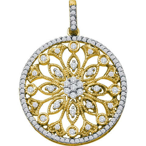 10kt Yellow Gold Womens Round Diamond Antique-style Circle Pendant 1/2 Cttw 58704 - shirin-diamonds