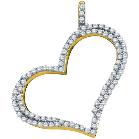 10kt Yellow Gold Womens Round Diamond Outline Heart Pendant 1/3 Cttw 58722 - shirin-diamonds