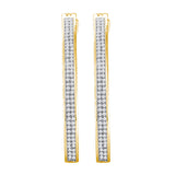 10kt Yellow Gold Womens Round Diamond Slender Double Row Hoop Earrings 3/8 Cttw 58729 - shirin-diamonds