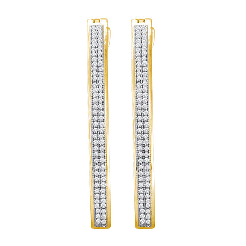 10kt Yellow Gold Womens Round Diamond Slender Double Row Hoop Earrings 3/8 Cttw 58729 - shirin-diamonds