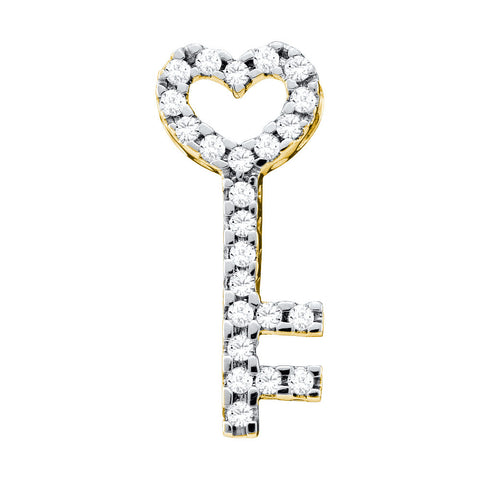10kt Yellow Gold Womens Round Diamond Key Heart Pendant 1/4 Cttw 58767 - shirin-diamonds