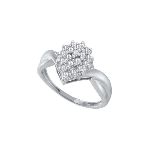 10kt White Gold Womens Round Prong-set Diamond Oval Cluster Ring 1/4 Cttw 58842 - shirin-diamonds