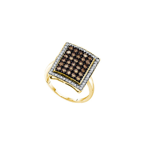 10kt Yellow Gold Womens Round Cognac-brown Colored Diamond Rectangle Cluster Ring 1.00 Cttw 58869 - shirin-diamonds