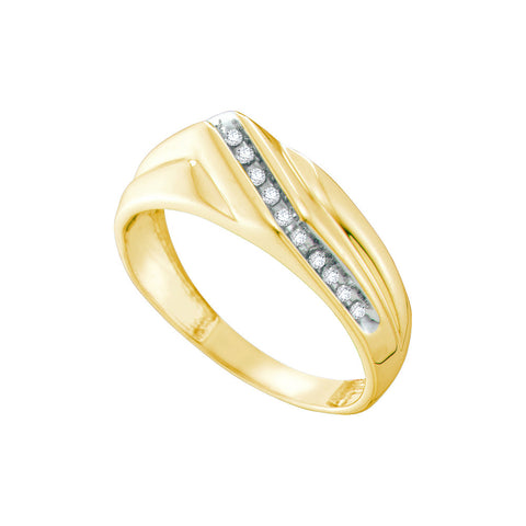 10kt Yellow Gold Mens Round Diamond Diagonal Single Row Wedding Band Ring 1/8 Cttw 58901 - shirin-diamonds