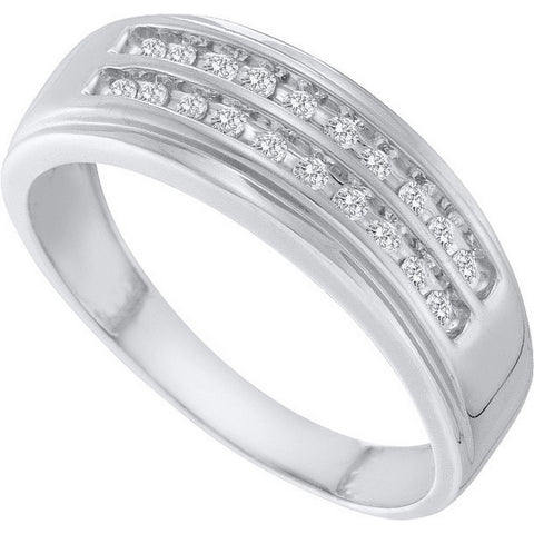10kt White Gold Mens Round Diamond 2-row Wedding Anniversary Band Ring 1/4 Cttw 58909 - shirin-diamonds