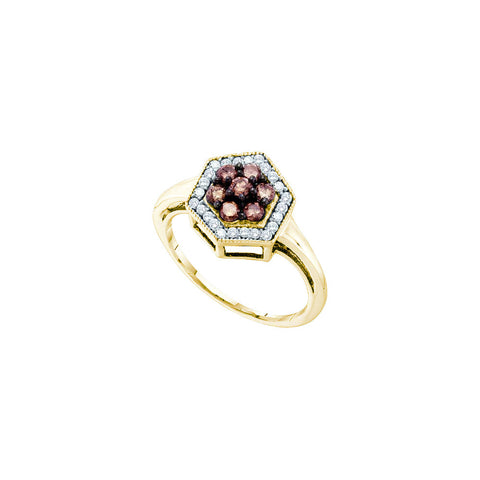 10kt Yellow Gold Womens Round Cognac-brown Colored Diamond Polygon Cluster Ring 1/2 Cttw 58925 - shirin-diamonds