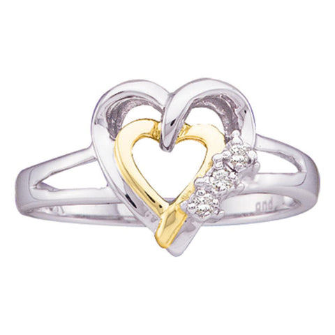 Two-tone Sterling Silver Womens Round Diamond Double Heart Ring .03 Cttw - shirin-diamonds