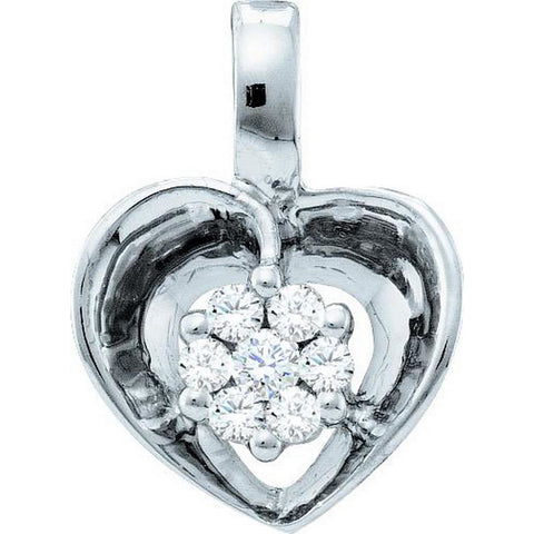 10kt White Gold Womens Round Diamond Small Heart Cluster Pendant 1/12 Cttw 59294 - shirin-diamonds