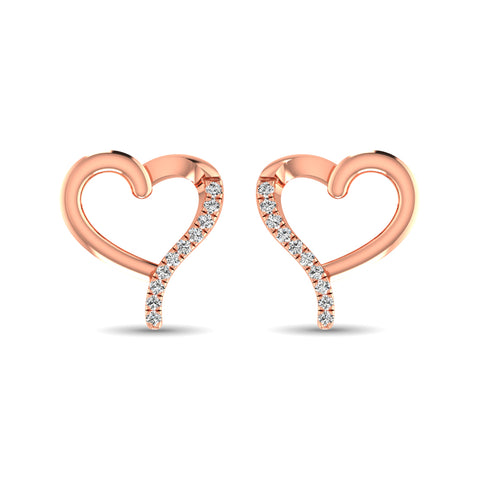 10K Rose Gold 1/20 Ct.Tw.Diamond  Heart Earrings