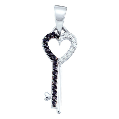 10kt White Gold Womens Round Black Colored Diamond Key Heart Pendant 1/10 Cttw 60154 - shirin-diamonds