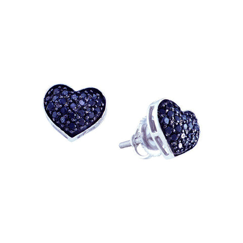 10kt White Gold Womens Round Black Colored Diamond Heart Cluster Earrings 3/8 Cttw 60166 - shirin-diamonds