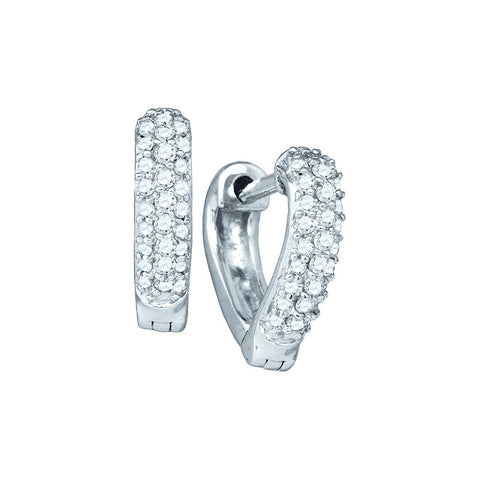 10kt White Gold Womens Round Pave-set Diamond Heart Huggie Hoop Earrings 1/5 Cttw 60218 - shirin-diamonds