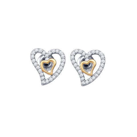 10kt White Gold Womens Round Diamond Heart Screwback Earrings 1/5 Cttw 60250 - shirin-diamonds