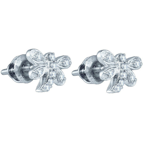 10kt White Gold Womens Round Diamond Butterfly Dragonfly Bug Stud Earrings 1/10 Cttw 60252 - shirin-diamonds