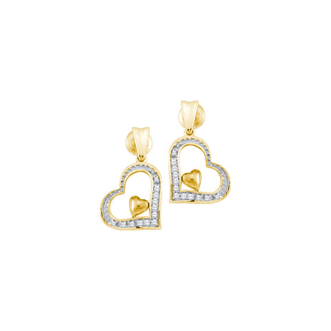 10k Yellow Gold Round Diamond Heart Love Dangle Screwback Stud Earrings 1/10 Cttw 60475 - shirin-diamonds