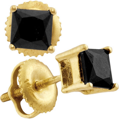 14kt Yellow Gold Womens Princess Black Colored Diamond Stud Earrings 1.00 Cttw 60622 - shirin-diamonds