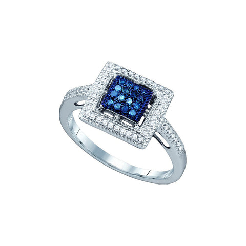 10kt White Gold Womens Round Blue Colored Diamond Cluster Ring 1/4 Cttw 60792 - shirin-diamonds