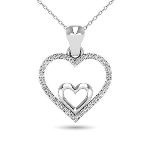 10K White Gold 1/10 Ctw Diamond Double Heart Pendant