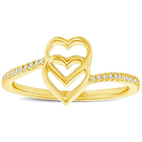 10K Yellow Gold 1/10 Ctw Diamond Double Heart Ring