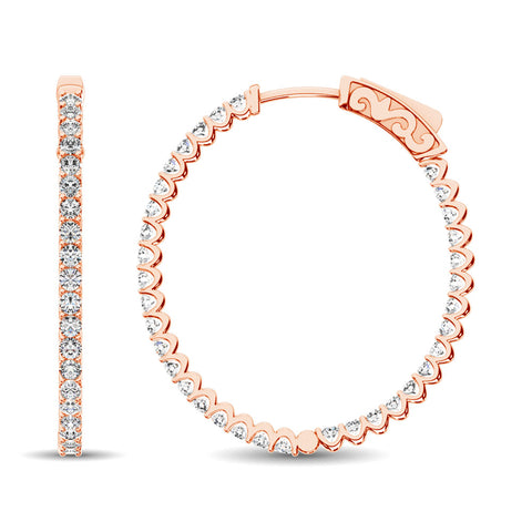 14K Rose Gold Diamond 1 1/2 Ct.Tw. In and Out Hoop Earrings