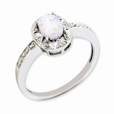 Sterling Silver Rhodium-plated Diam. & Created Opal Ring Size 8