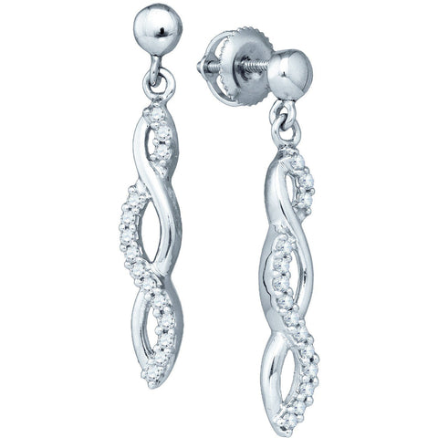 10k White Gold Round Pave-set Diamond Womens Journey Dangle Screwback Stud Earrings 1/4 Cttw 61797 - shirin-diamonds
