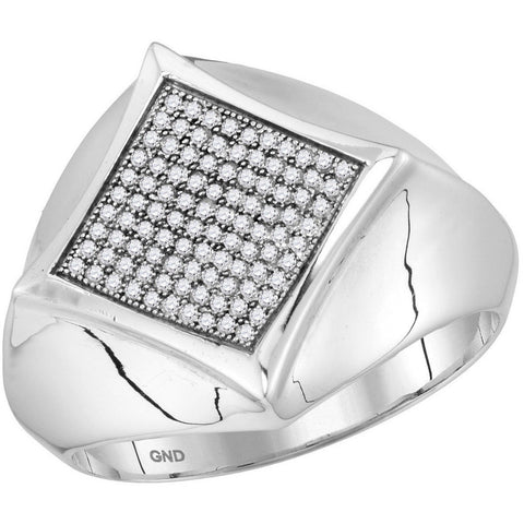 10kt White Gold Mens Round Diamond Square Cluster Ring 1/3 Cttw 61951 - shirin-diamonds