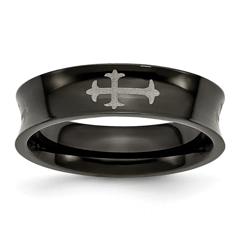 Titanium Cross Black IP-plated 6mm Concave Band Ring 10.5 Size