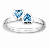 Sterling Silver Stackable Expressions Blue Topaz Double Heart Ring Size 10