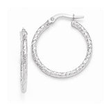 10k White Gold Polished and Textured Hinged Hoop Earrings