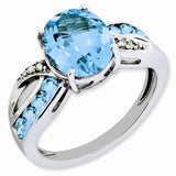 925 Sterling Silver Rhodium Diamond and Light Swiss Blue Topaz Ring
