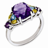 925 Sterling Silver Rhodium-plated Amethyst, Blue Topaz and Citrine Ring