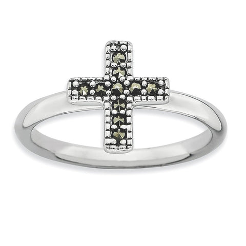 Sterling Silver Stackable Expressions Marcasite Cross Ring Size 10