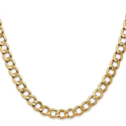 14K Yellow Gold 7.0mm Semi-Solid Curb Link Chain