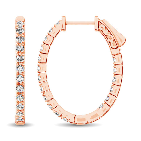 14K Rose Gold Diamond 1 9/10 Ct.Tw. In and Out Hoop Earrings