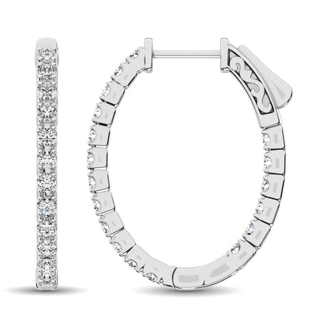 14K White Gold Diamond 1 9/10 Ct.Tw. In and Out Hoop Earrings
