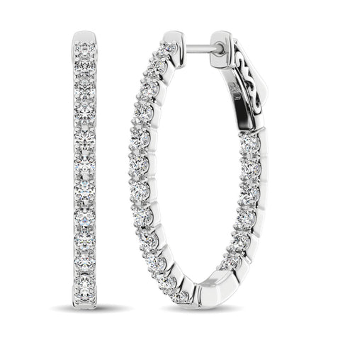 14K White Gold Diamond 1 9/10 Ct.Tw. In and Out Hoop Earrings