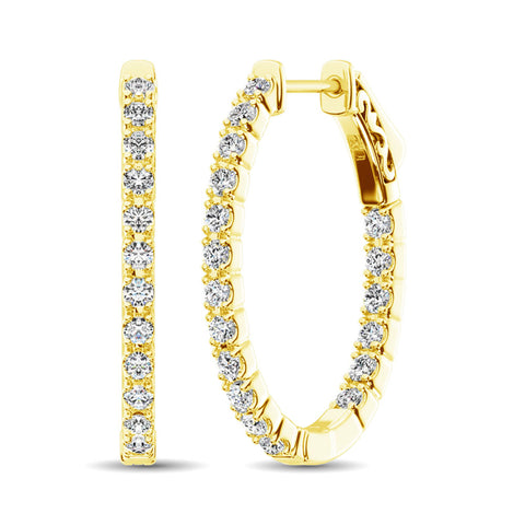 14K Yellow Gold Diamond 1 9/10 Ct.Tw. In and Out Hoop Earrings
