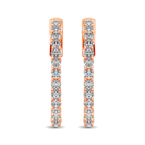 10K Rose Gold Diamond 1 1/2 Ct.Tw. In and Out Hoop Earrings