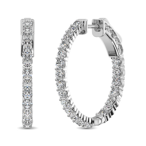 10K White Gold Diamond 1 Ct.Tw. In and Out Hoop Earrings
