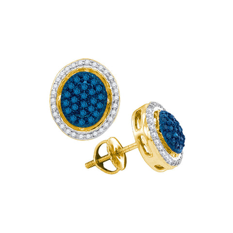 10kt Yellow Gold Womens Round Blue Colored Diamond Oval Frame Cluster Earrings 3/8 Cttw 62379 - shirin-diamonds