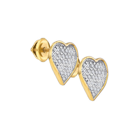 Yellow-tone Sterling Silver Womens Round Diamond Heart Love Screwback Earrings 1/6 Cttw 62399 - shirin-diamonds