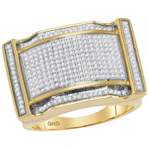 10kt Yellow Gold Mens Round Diamond Arched Rectangle Cluster Ring 3/4 Cttw 62787 - shirin-diamonds