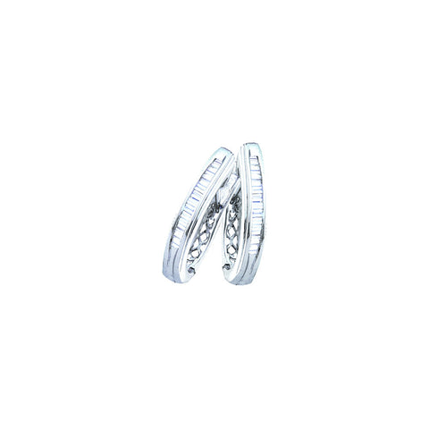 Sterling Silver Womens Baguette Diamond Hoop Earrings 1/2 Cttw 62841 - shirin-diamonds