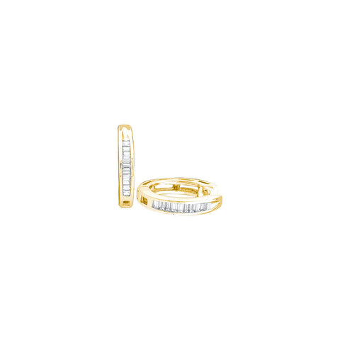 Yellow-tone Sterling Silver Womens Baguette Diamond Huggie Earrings 1/6 Cttw 62854 - shirin-diamonds