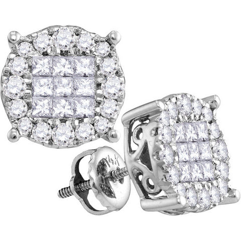 14kt White Gold Womens Princess Diamond Soleil Cluster Earrings 1.00 Cttw 63181 - shirin-diamonds
