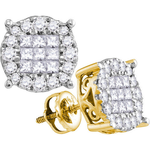 14kt Yellow Gold Womens Princess Diamond Soleil Cluster Earrings 1.00 Cttw 63182 - shirin-diamonds