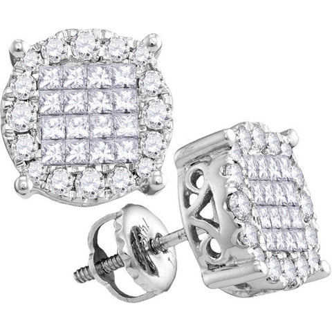 14kt White Gold Womens Princess Diamond Soleil Cluster Earrings 1.00 Cttw 63185 - shirin-diamonds