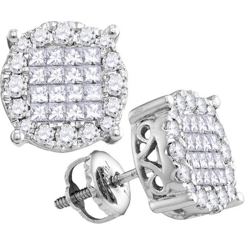 14kt White Gold Womens Princess Diamond Soleil Cluster Earrings 1/2 Cttw 63186 - shirin-diamonds